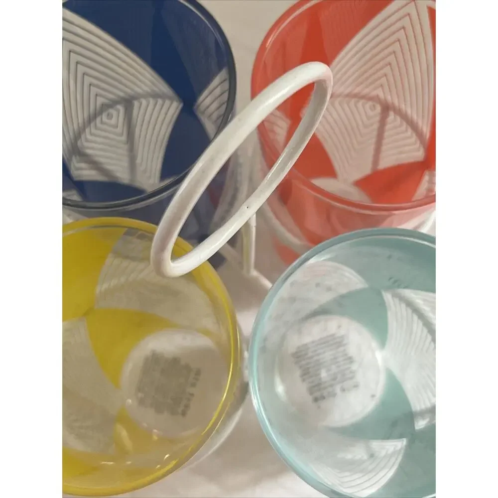 New West Elm Drink Caddy Set With 4 Cups - Blue, Yellow, Blue & Pink